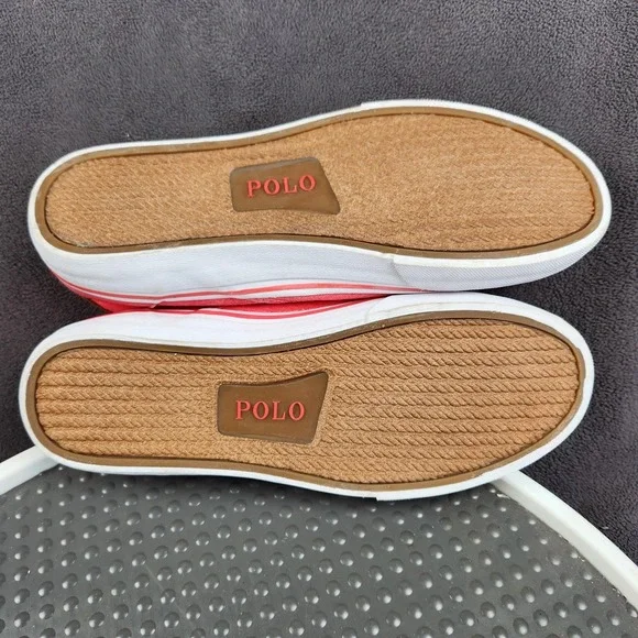 Polo Ralph Lauren Thompson Sneakers Mens Size 9D Red Canvas Slip On Casual NEW